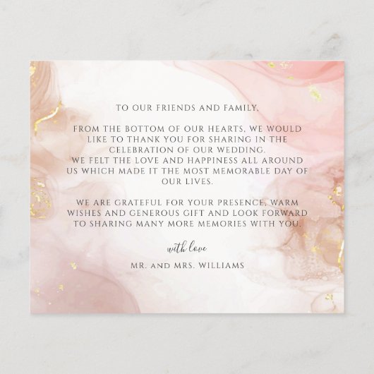 Waterverf Blush Roze Gouden Inkt Dank u Kaart (Achterkant)