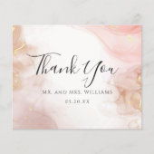 Waterverf Blush Roze Gouden Inkt Dank u Kaart (Voorkant)