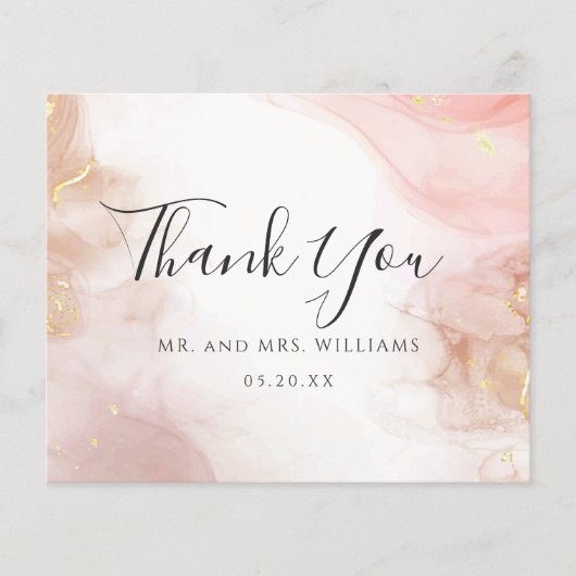 Waterverf Blush Roze Gouden Inkt Dank u Kaart (Voorkant)