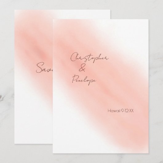 Waterverf Blush roze kalligrafie Opslaan Datum Kaart (Voorkant / Achterkant)