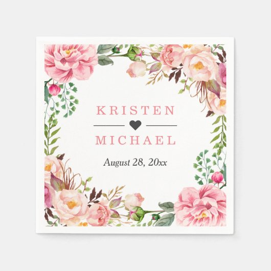 Waterverf Blush roze kleurig bloemenhuwelijk Servet (Voorkant)