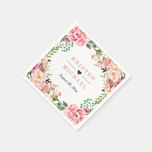 Waterverf Blush roze kleurig bloemenhuwelijk Servet (Hoek)