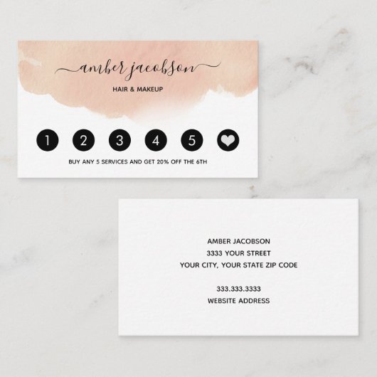 Waterverf Blush roze logo Klantenkaartje (Voorkant / Achterkant)