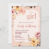 Waterverf blush roze meisje baby shower uitnodigin kaart (Voorkant)
