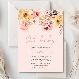 Waterverf blush roze meisje baby shower uitnodigin kaart