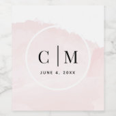 Waterverf Blush Roze Monogram Bruiloft Wijn Etiket (Enkel label)