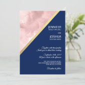 Waterverf Blush Roze Navy Blauw Gouden Folie Bruil Kaart (Staand voorkant)