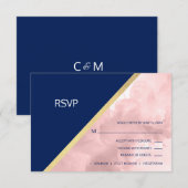 Waterverf Blush Roze Navy Blauw RSVP Bruiloft Kaartje (Voorkant / Achterkant)