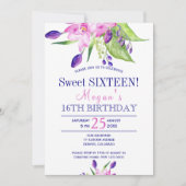 Waterverf blush roze navy floral sweet sixteen kaart (Voorkant)