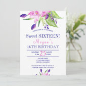 Waterverf blush roze navy floral sweet sixteen kaart (Staand voorkant)