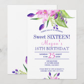 Waterverf blush roze navy floral sweet sixteen kaart (Voorkant / Achterkant)