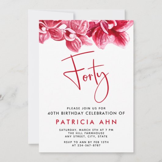 Waterverf Blush roze orchideeën 40e verjaardag Kaart (Voorkant)