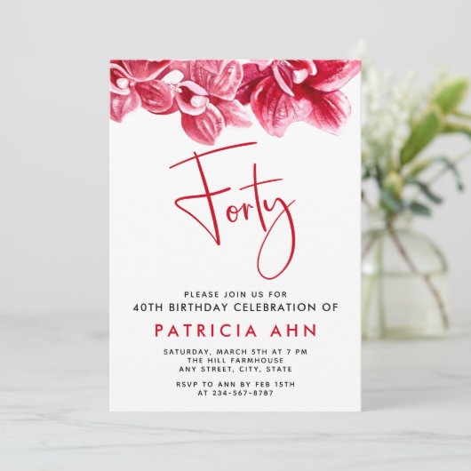 Waterverf Blush roze orchideeën 40e verjaardag Kaart (Staand voorkant)