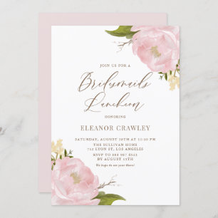 Waterverf Blush Roze Pioen Bruidsmeisjes Luncheon Kaart