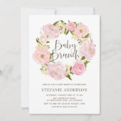 Waterverf Blush Roze Pioen Krans Baby Brunch Kaart (Voorkant)