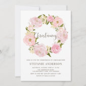 Waterverf Blush Roze Pioen Krans doopsel Kaart (Voorkant)