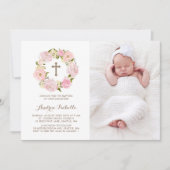 Waterverf Blush Roze Pioen Krans Foto Doop Kaart (Voorkant)