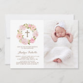 Waterverf Blush Roze Pioen Krans Foto Zegen Kaart (Voorkant)