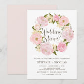 Waterverf Blush Roze Pioen Krans Trouwdouche Kaart (Voorkant / Achterkant)