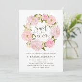 Waterverf Blush Roze Pioen Krans Zoet Zestien Kaart (Staand voorkant)