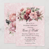 Waterverf Blush Roze Pioen Marmer Bruiloft Kaart (Voorkant / Achterkant)