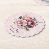 Waterverf Blush Roze Pioen Marmer Bruiloft Kartonnen Onderzetters (Gekanteld)