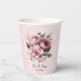 Waterverf Blush Roze Pioen Marmer Bruiloft Papieren Bekers