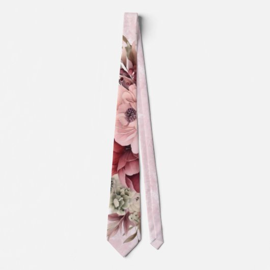 Waterverf Blush Roze Pioen Marmer Groomsmen Stropdas (Voorkant)