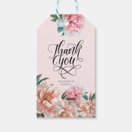 Waterverf Blush Roze pioenen Dank u Cadeaulabel