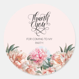 Waterverf Blush Roze pioenen Dank u Ronde Sticker