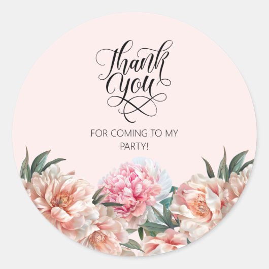 Waterverf Blush Roze pioenen Dank u Ronde Sticker (Voorkant)