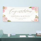 Waterverf Blush Roze pioenen en Rozen Afstuderen Spandoek (Beurs)