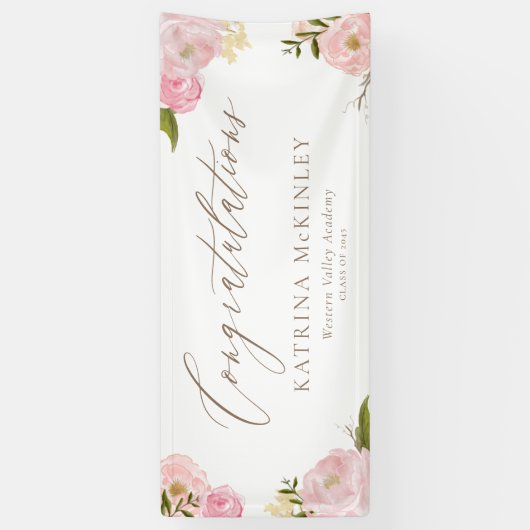 Waterverf Blush Roze pioenen en Rozen Afstuderen Spandoek (Verticaal)