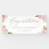 Waterverf Blush Roze pioenen en Rozen Afstuderen Spandoek (Horizontaal)