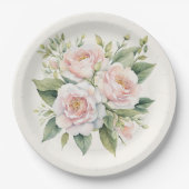 Waterverf Blush Roze Rose Boeket Papieren Bordje (Voorkant)