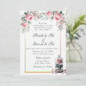 Waterverf Blush Roze Rose bruiloft uitnodiging (Staand voorkant)