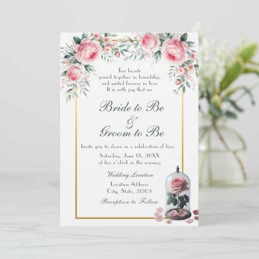 Waterverf Blush Roze Rose bruiloft uitnodiging (Staand voorkant)