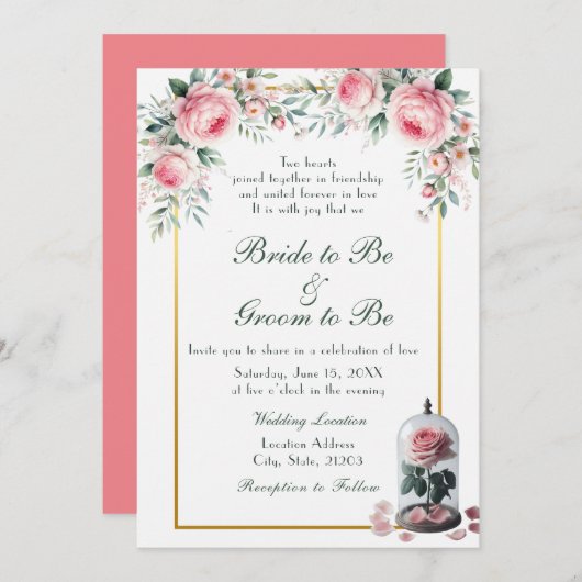 Waterverf Blush Roze Rose bruiloft uitnodiging (Voorkant / Achterkant)