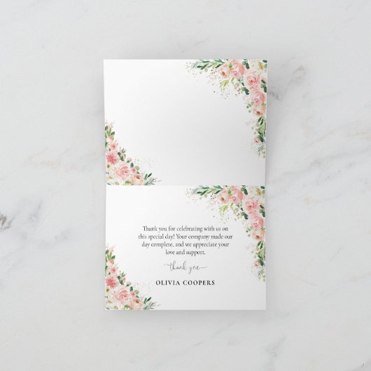 Waterverf Blush Roze Rose Goud Baby shower Bedankkaart (Binnen)