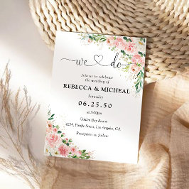 Waterverf Blush Roze Rose Goud Bruiloft Uitnodigin Kaart