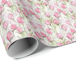 Waterverf Blush Roze Rosebuds Cadeaupapier