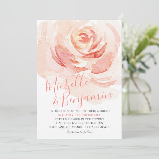 Waterverf Blush roze roze bruiloft Kaart (Staand voorkant)