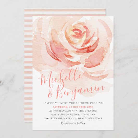 Waterverf Blush roze roze bruiloft Kaart (Voorkant / Achterkant)