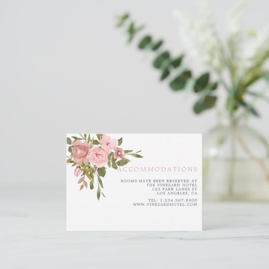 Waterverf Blush roze rozen bruiloft accommodatie Informatiekaartje (Staand voorkant)