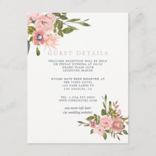 Waterverf Blush roze rozen bruiloft gastgegevens Informatiekaartje