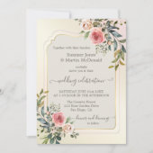 Waterverf Blush roze rozen bruiloft uitnodiging (Voorkant)