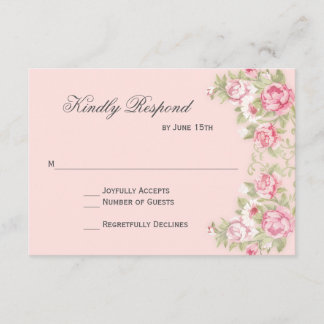 Waterverf Blush roze rozen die RSVP-kaarten binden RSVP Kaartje