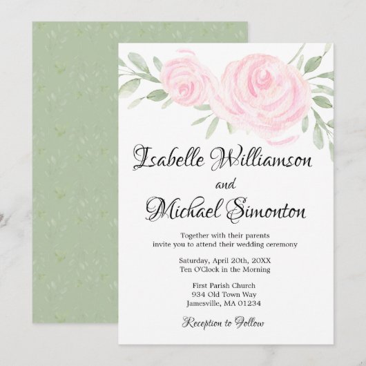 Waterverf Blush roze rozen huwelijksuitnodigingen Kaart (Voorkant / Achterkant)