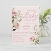 waterverf blush roze rozen meisje baby shower kaart (Staand voorkant)