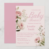 waterverf blush roze rozen meisje baby shower kaart (Voorkant / Achterkant)